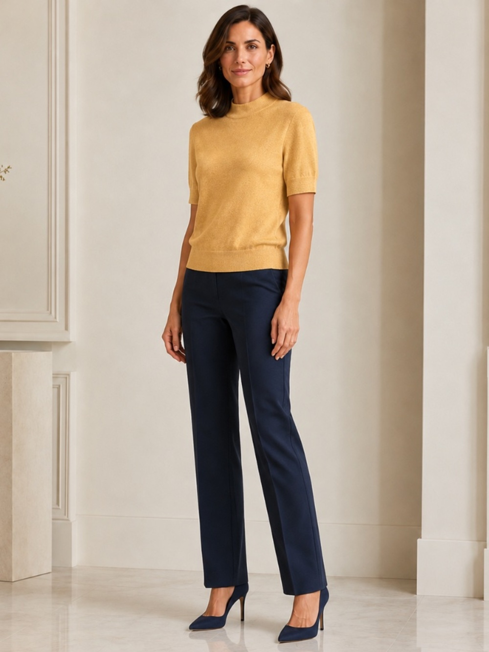 St. John | Golden Shimmer Knit Short Sleeve Top | Size Small